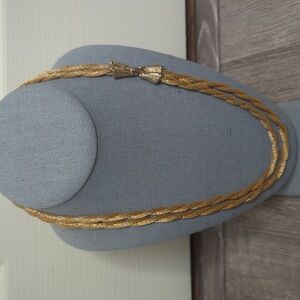 Vintage Mesh Double Strand Twist Matte Gold Necklace